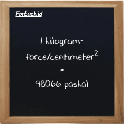1 kilogram-force/centimeter<sup>2</sup> setara dengan 98066 paskal (1 kgf/cm<sup>2</sup> setara dengan 98066 Pa)